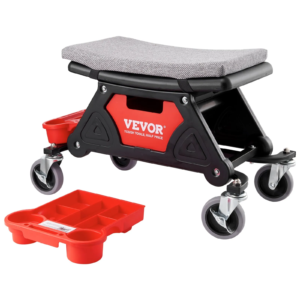 vevor mechanic rolling seat with tool tray and wheels – padded garage stool